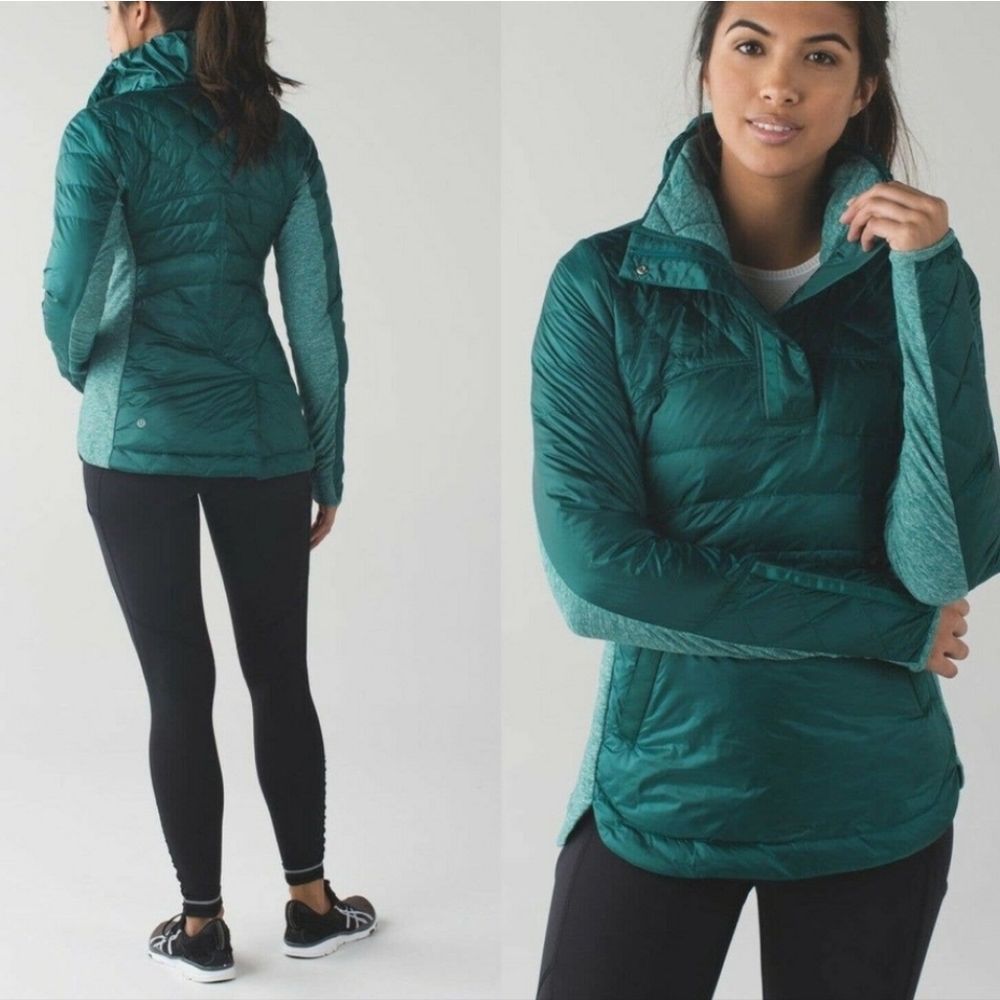Lululemon Down For a Run Pullover Forage Teal Quilted 4